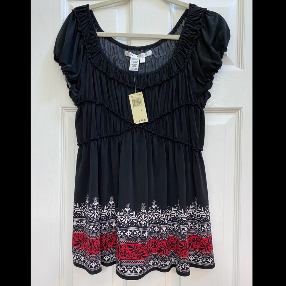 NWT Max Studio Empire Peasant Top L